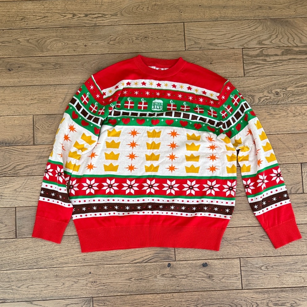 Burger King Festive Red and Green Holiday Sweater